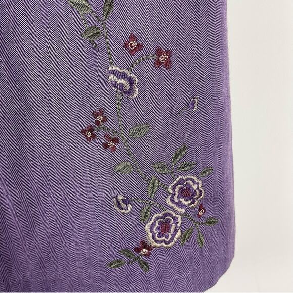 Vintage purple wool floral embroidered cottagecore herringbone midi skirt - Picture 3 of 6